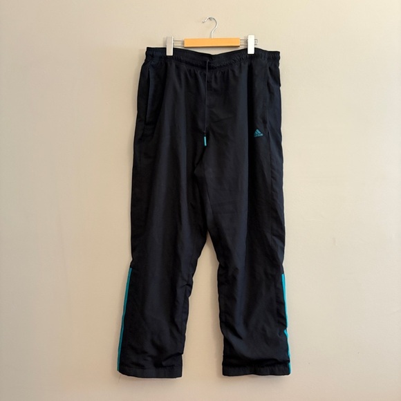adidas Black & Teal Stripe Windbreaker Track Pants w Toggle Ankle Cuff - Picture 1 of 13